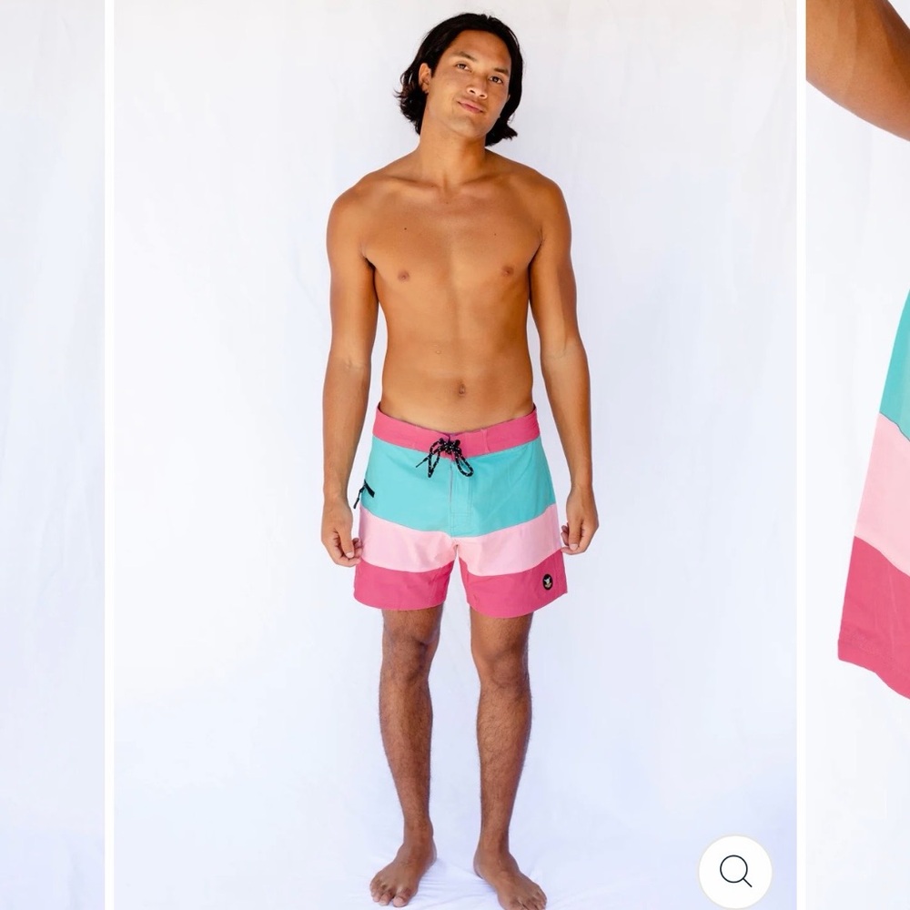 Men's Colorblock Swim Shorts in Teal and Pink